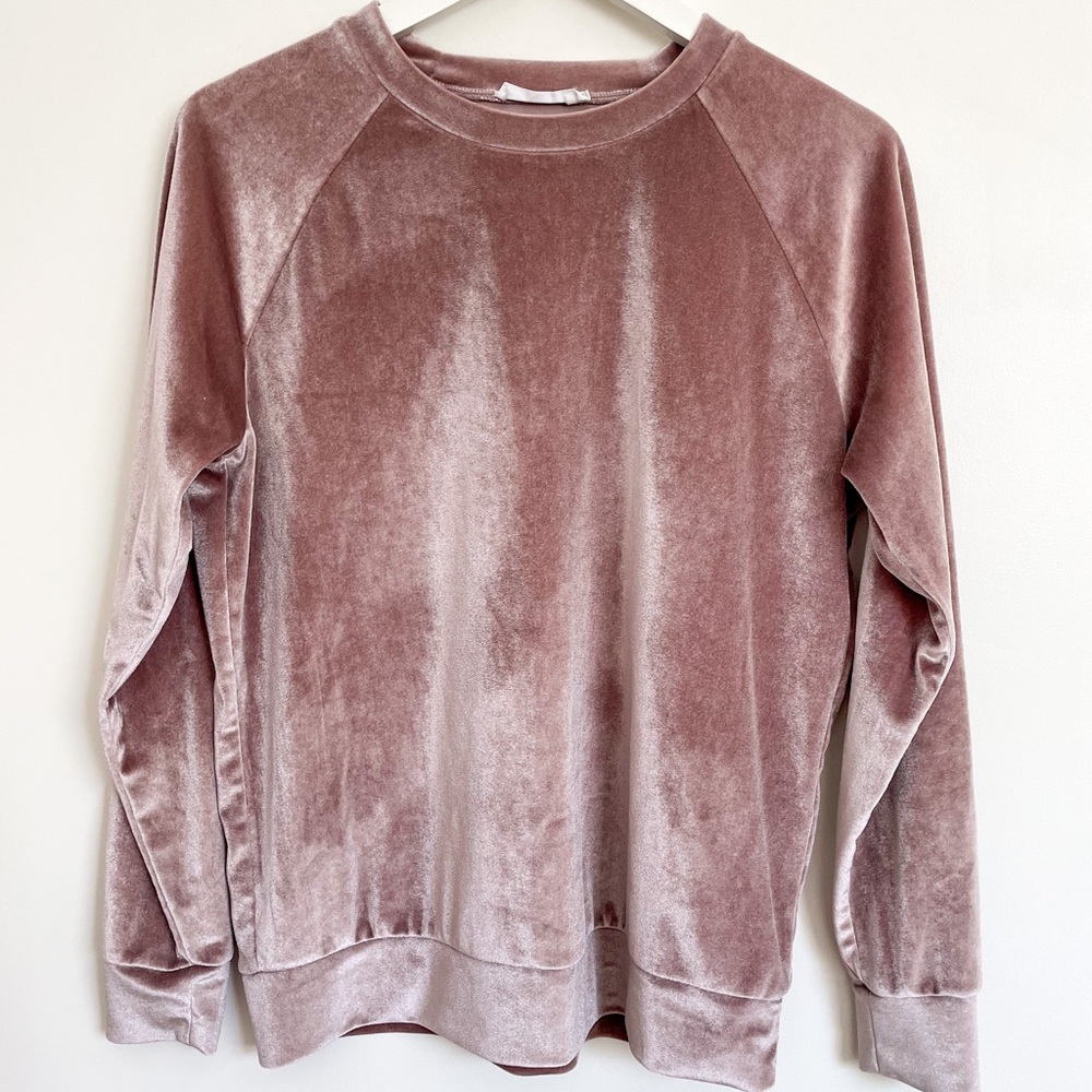 Double Zero Mauve Dusty Rose Pink Velour Pullover Sweatshirt Sweater Small